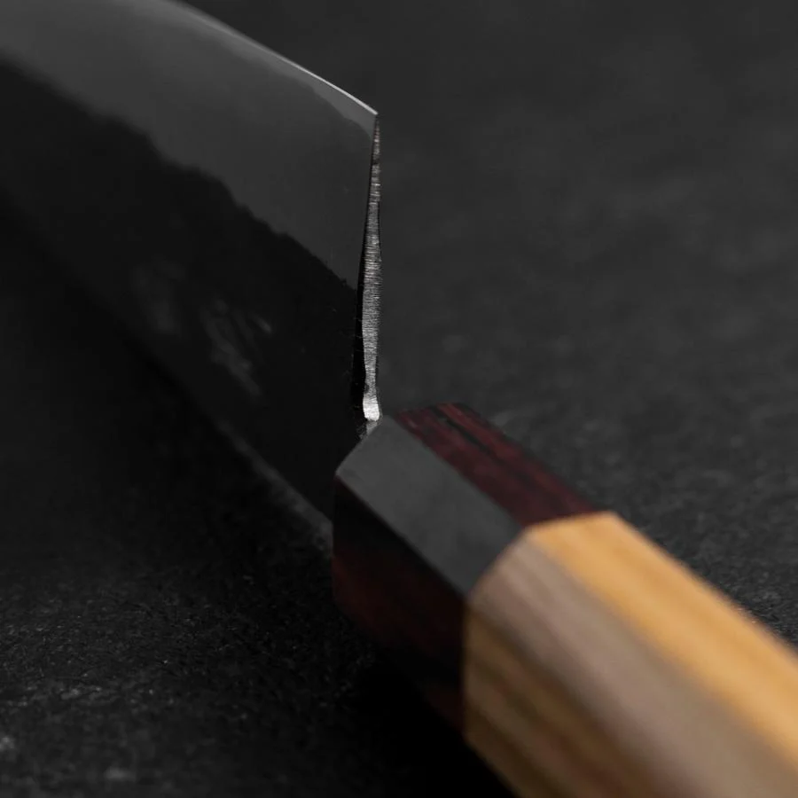 Santoku Edelstahlummantelung Blue Steel #2 Kurouchi Zelkove Griff 165mm - Image 4