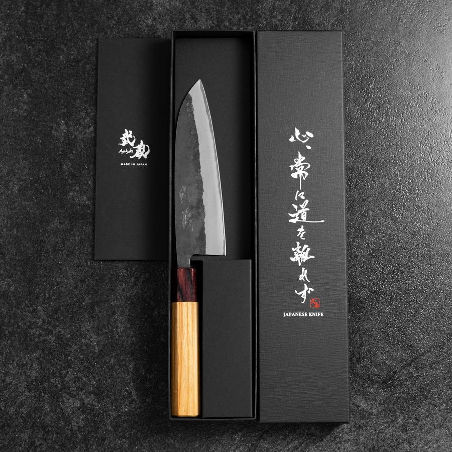 Santoku Edelstahlummantelung Blue Steel #2 Kurouchi Zelkove Griff 165mm - Image 8