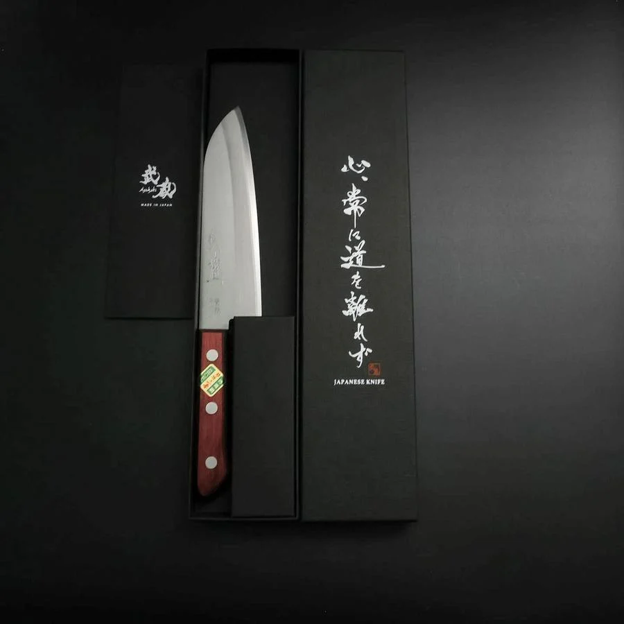 Santoku Edelstahlummantelung Blue Super Poliert Schwarz-Roter Westlicher Griff 165mm - Image 8