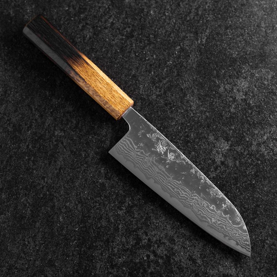Santoku Schwedenstahl Kagami Nashiji Washi Damast Yaki Urushi Griff 165mm