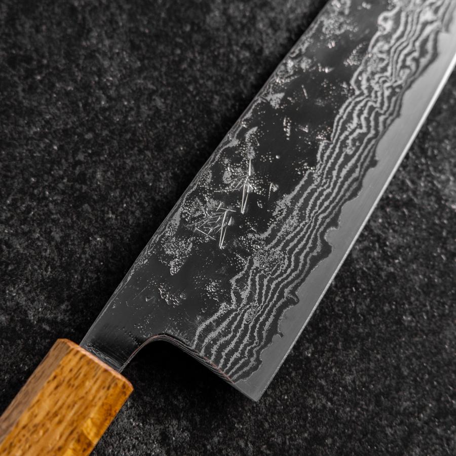 Santoku Schwedenstahl Kagami Nashiji Washi Damast Yaki Urushi Griff 165mm - Image 3
