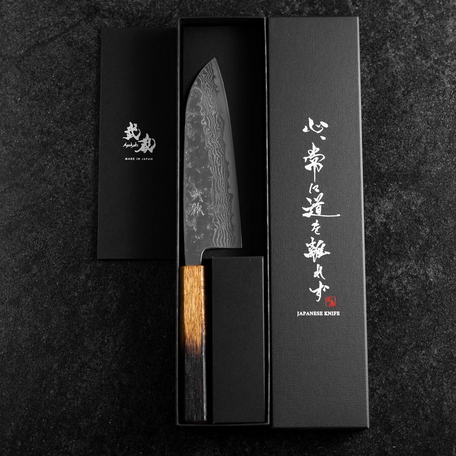 Santoku Schwedenstahl Kagami Nashiji Washi Damast Yaki Urushi Griff 165mm - Image 8