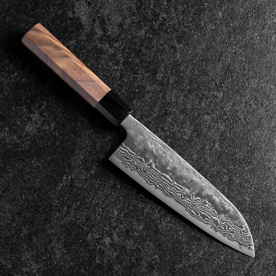 Santoku Schwedenstahl Nashiji Washi Damast Walnussholz Griff 165mm