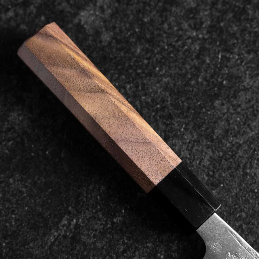 Santoku Schwedenstahl Nashiji Washi Damast Walnussholz Griff 165mm - Image 6