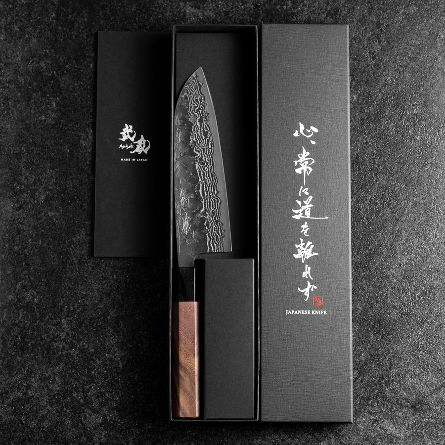 Santoku Schwedenstahl Nashiji Washi Damast Walnussholz Griff 165mm - Image 8
