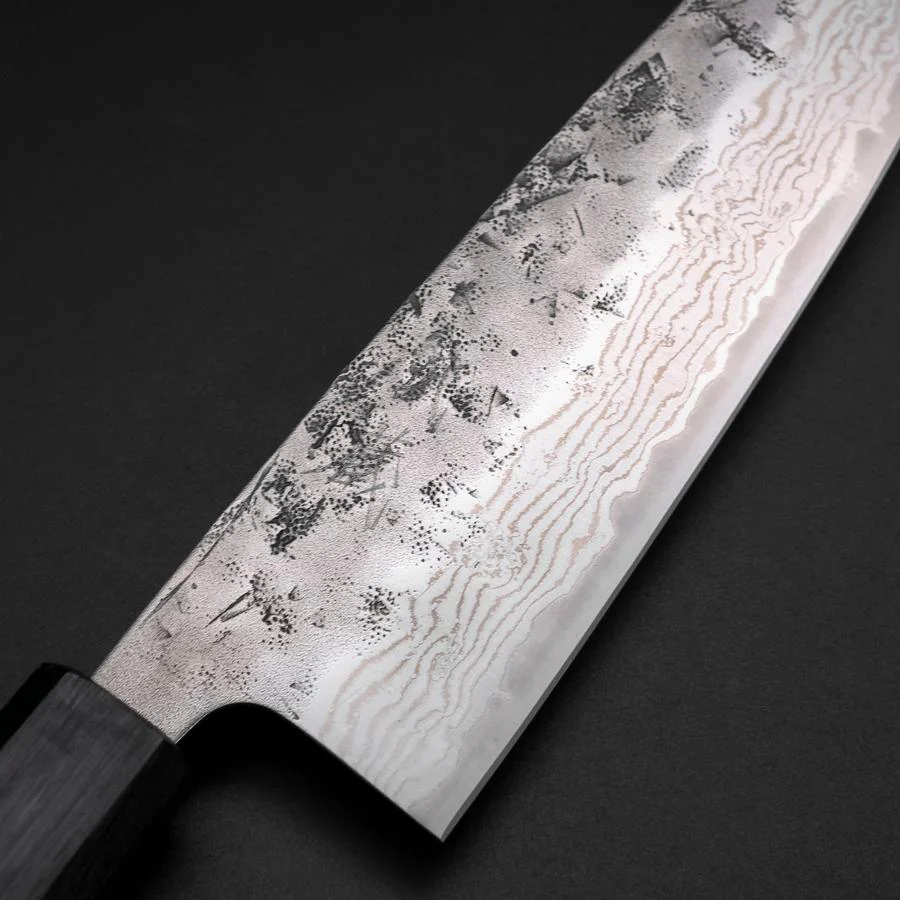 Santoku Schwedenstahl Nashiji Washi Damast Dunkelblauer Urushi Griff 165mm - Image 3