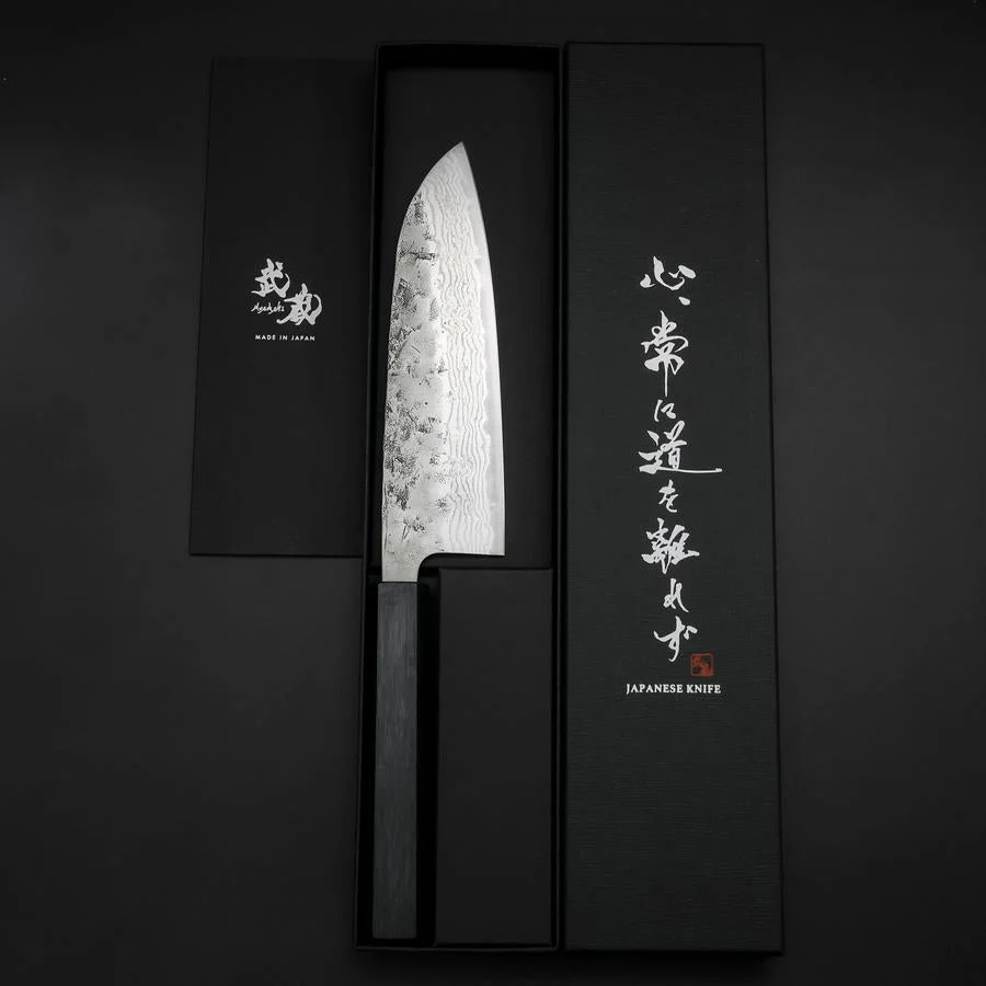 Santoku Schwedenstahl Nashiji Washi Damast Dunkelblauer Urushi Griff 165mm - Image 8