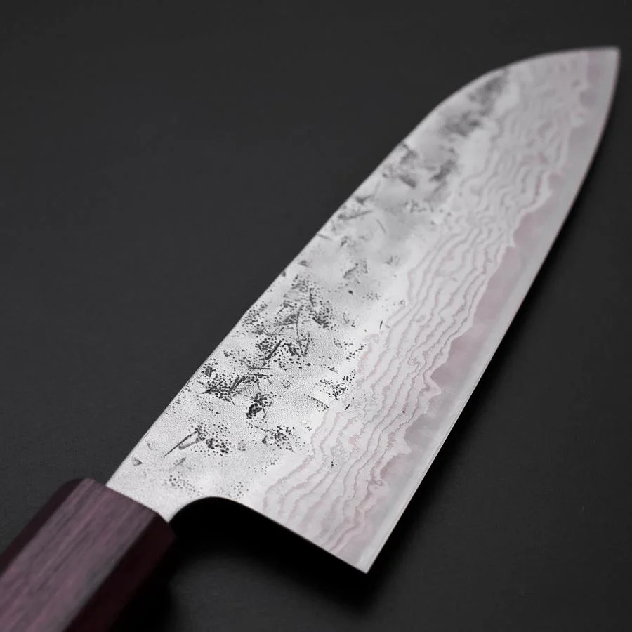 Santoku Schwedenstahl Nashiji Washi Damast Lila Urushi Griff 165mm - Image 3