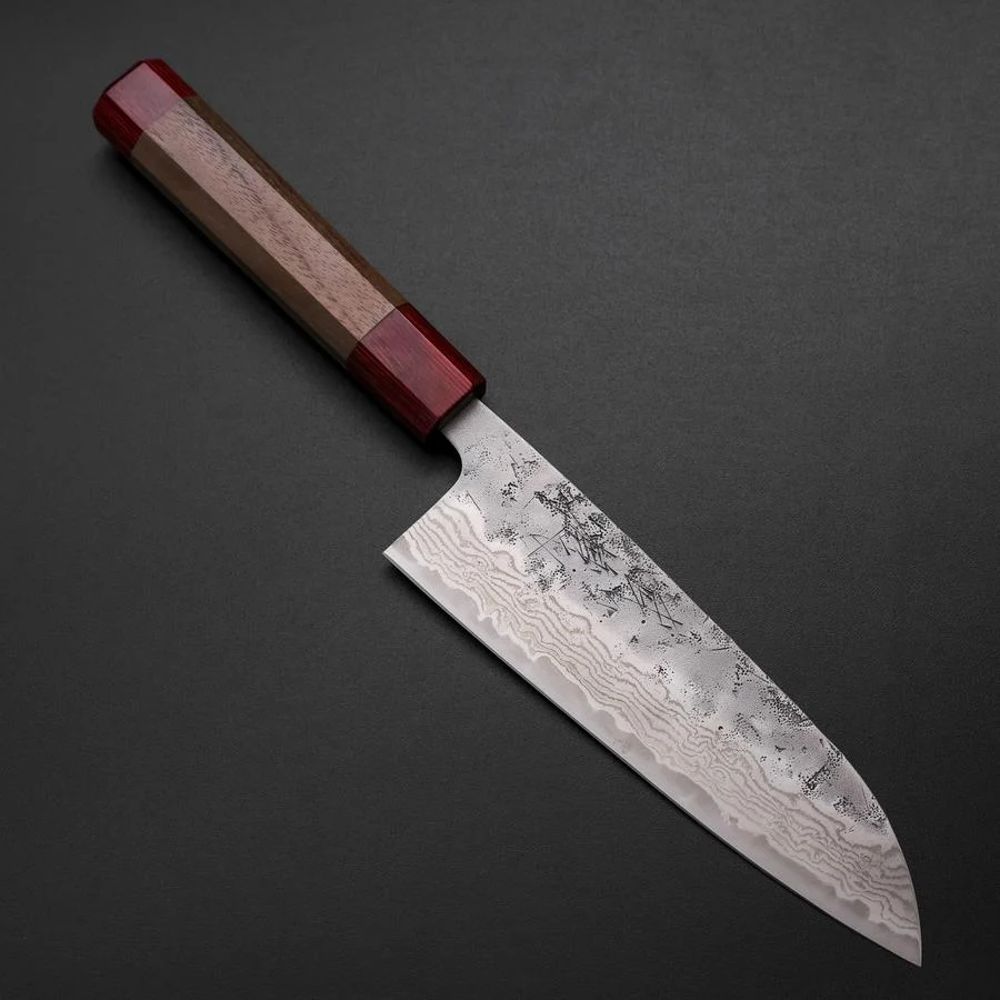 Santoku Schwedenstahl Nashiji Washi Damast Walnussholz Griff 165mm