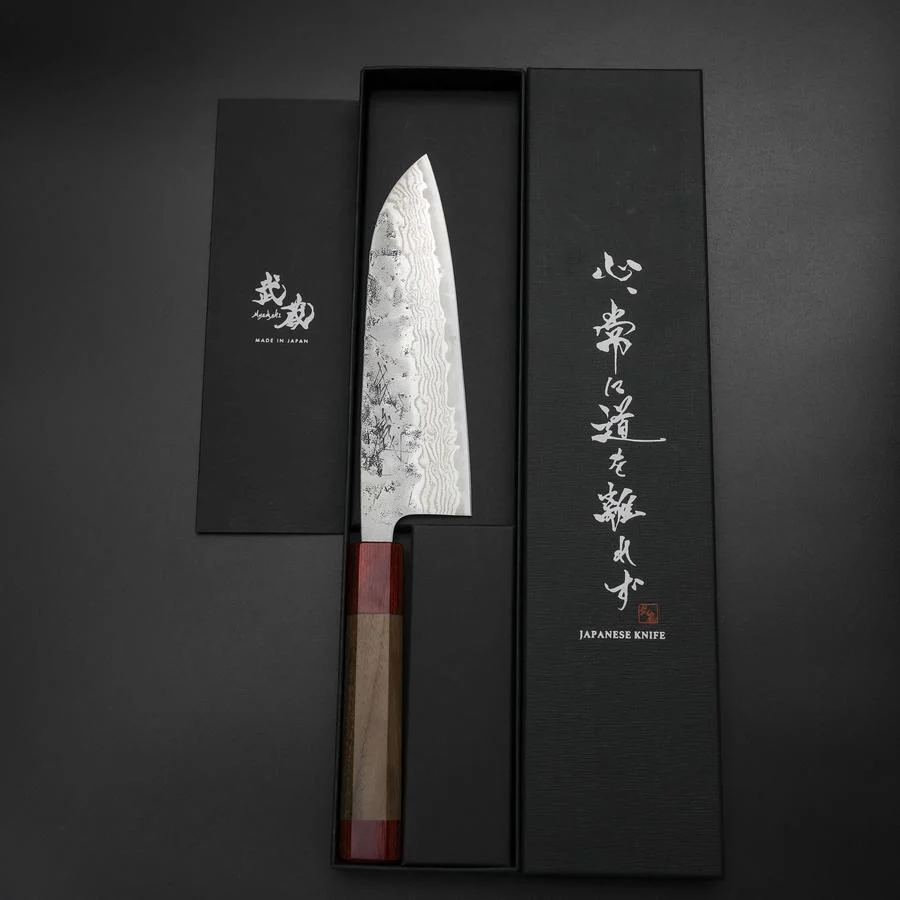 Santoku Schwedenstahl Nashiji Washi Damast Walnussholz Griff 165mm - Image 8
