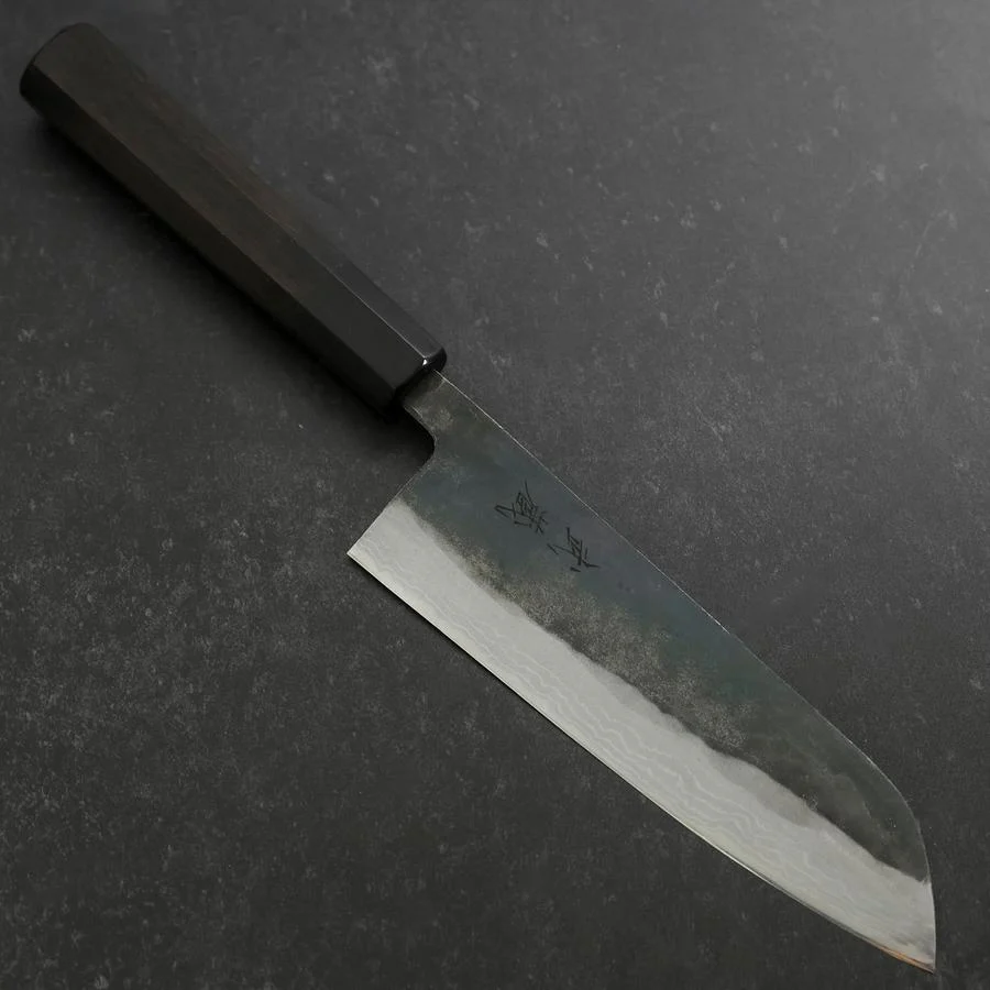 Santoku V-Toku 2 Kurouchi Damast Büffelhorn und Ebenholz Griff 165mm