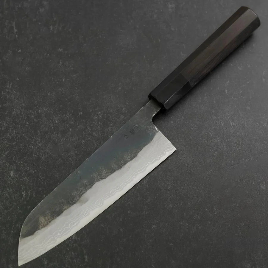 Santoku V-Toku 2 Kurouchi Damast Büffelhorn und Ebenholz Griff 165mm - Image 2