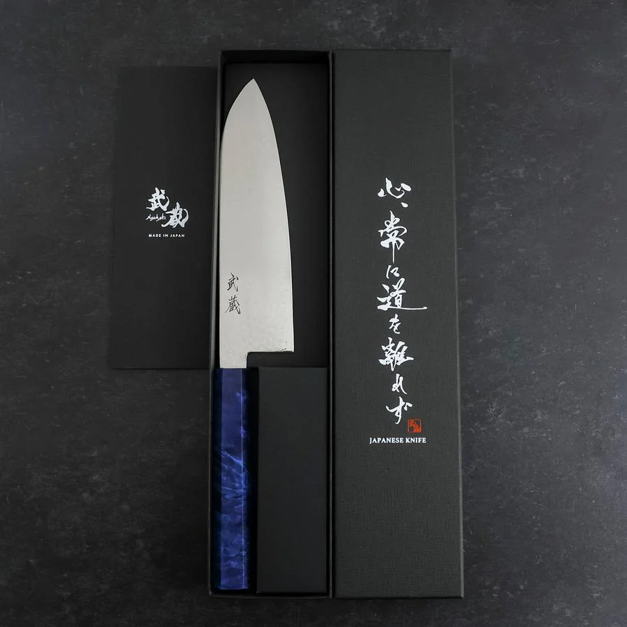 Santoku VG-10 Damast Blauer Birkenholz Griff 180mm - Image 8