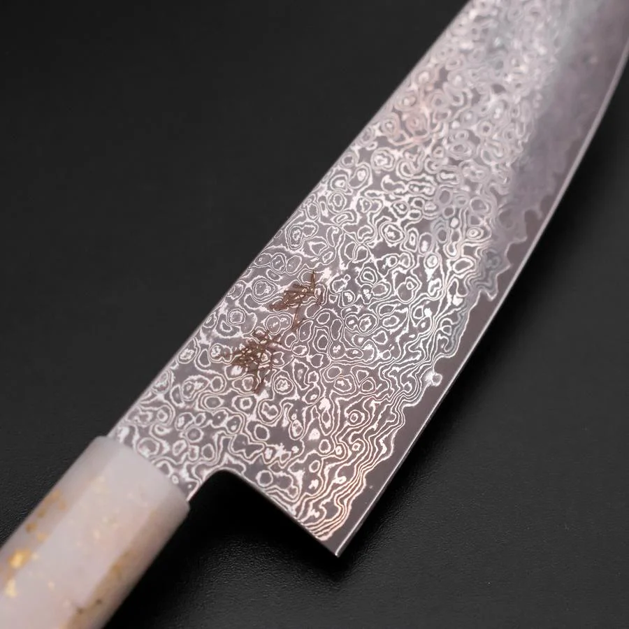 Santoku VG-10 Damast Weiß-Schwarzer Ozeanplastik Griff mit Blattgold 165mm - Image 3