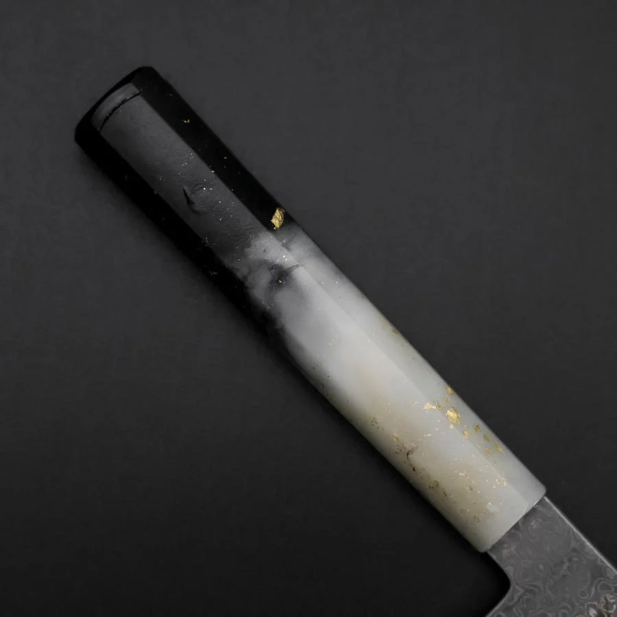 Santoku VG-10 Damast Weiß-Schwarzer Ozeanplastik Griff mit Blattgold 165mm - Image 6