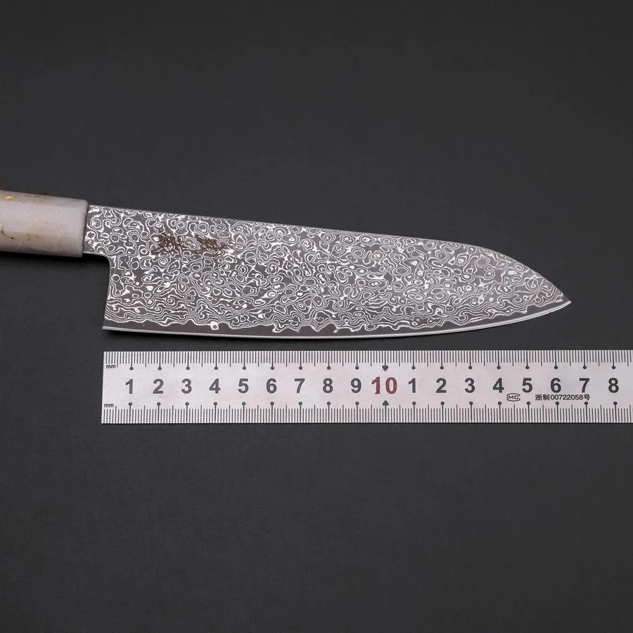 Santoku VG-10 Damast Weiß-Schwarzer Ozeanplastik Griff mit Blattgold 165mm - Image 7