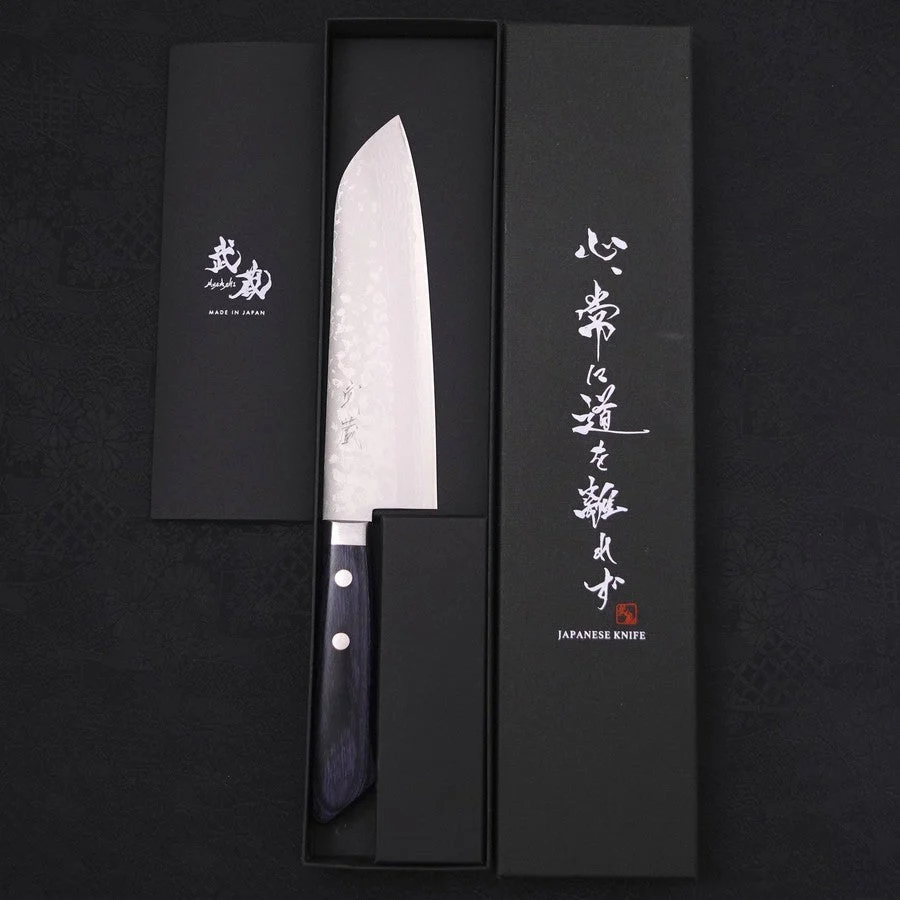 Santoku VG-10 Damast Dunkelblau Westlicher Griff 170mm - Image 8