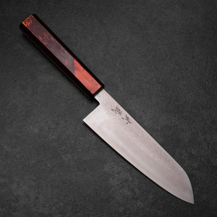 Santoku VG-10 Damast Yamanaka Schwarzer Urushi Griff 165mm