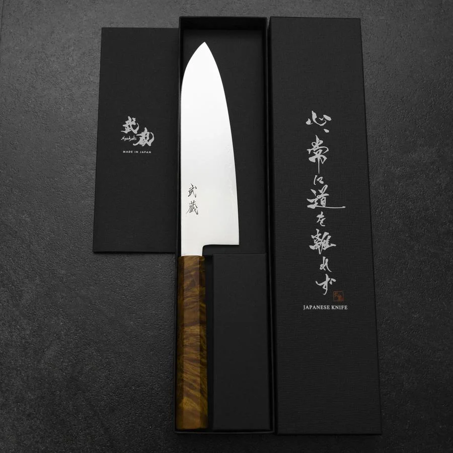 Santoku VG-10 Damast Braun-Gelber Birkenholz Griff 180mm - Image 8