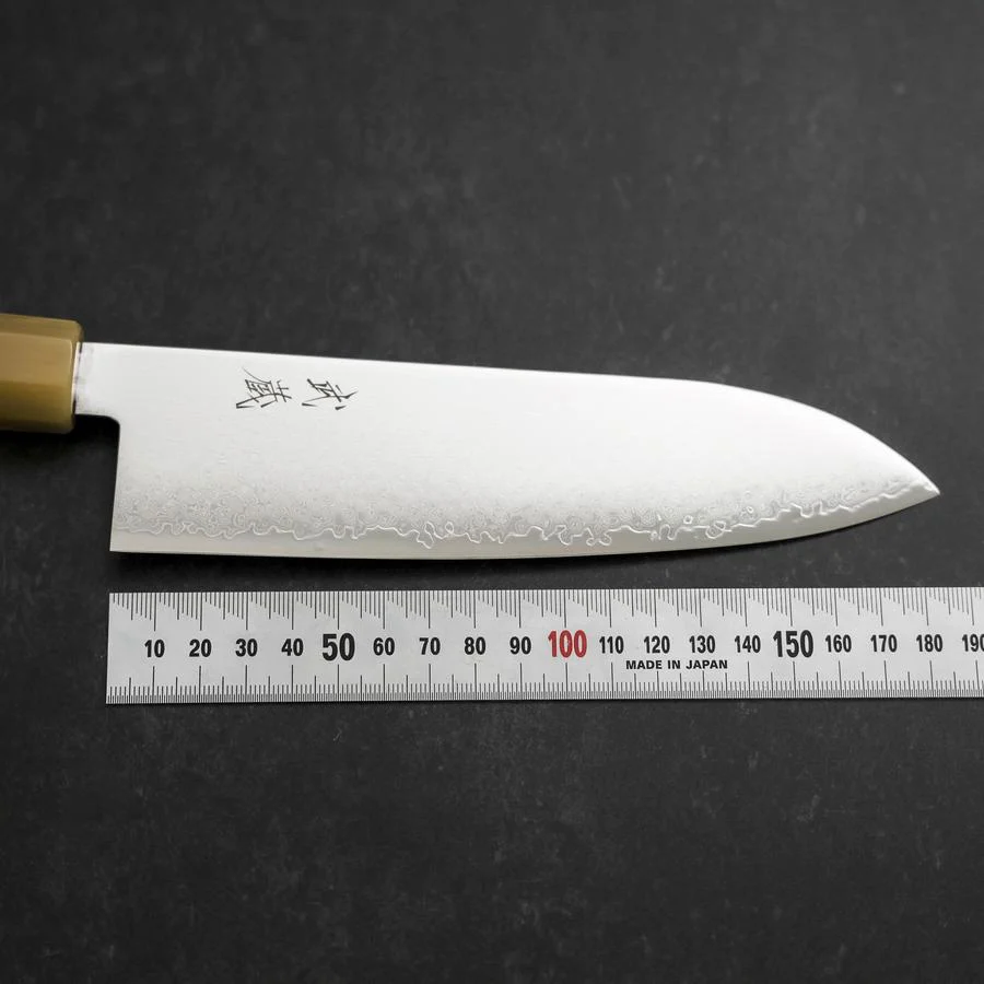 Santoku VG-10 Damast Dunkelrosa Büffelhorn und Ahornholz Griff 180mm - Image 7