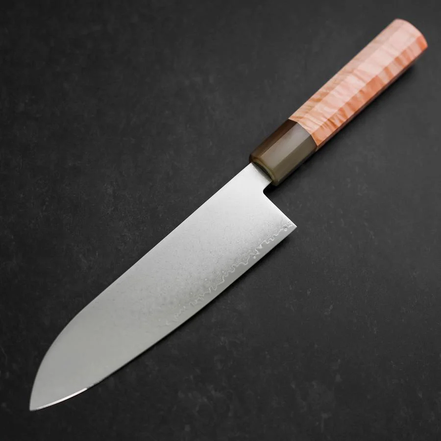 Santoku VG-10 Damast Hellrosa Büffelhorn und Ahornholz Griff 180mm - Image 2