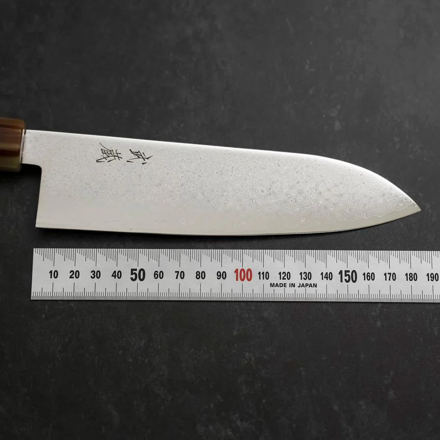 Santoku VG-10 Damast Hellrosa Büffelhorn und Ahornholz Griff 180mm - Image 7
