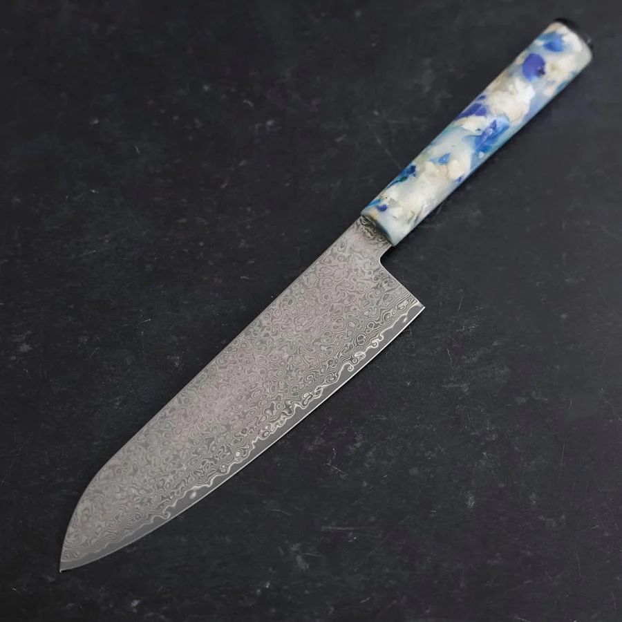 Santoku VG-10 Damast Blau-Weißer-Mix Ozeanplastik Griff 165mm - Image 2