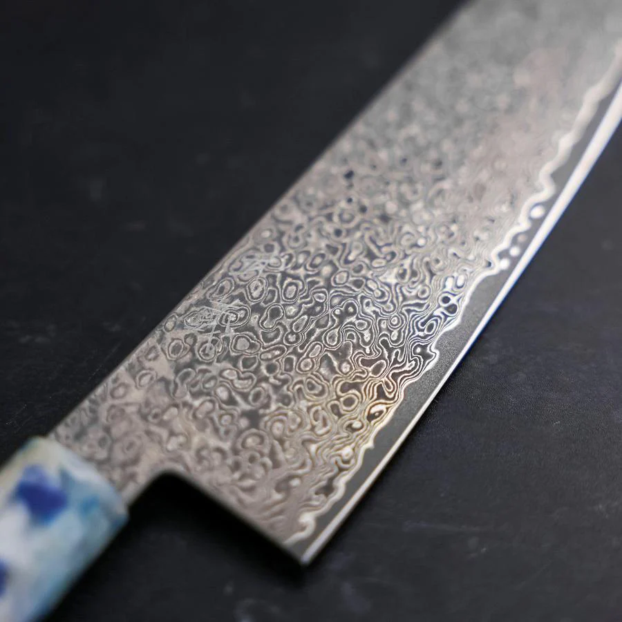 Santoku VG-10 Damast Blau-Weißer-Mix Ozeanplastik Griff 165mm - Image 3
