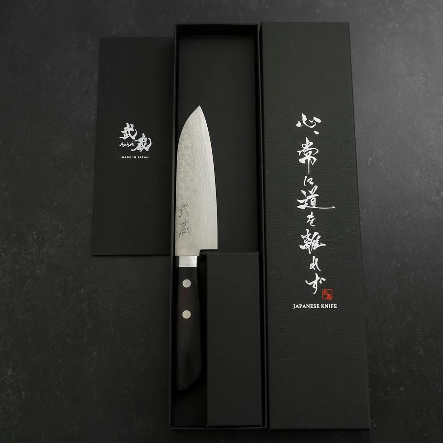 Santoku VG-10 Damast Dunkelblauer Westlicher Griff 135mm - Image 8
