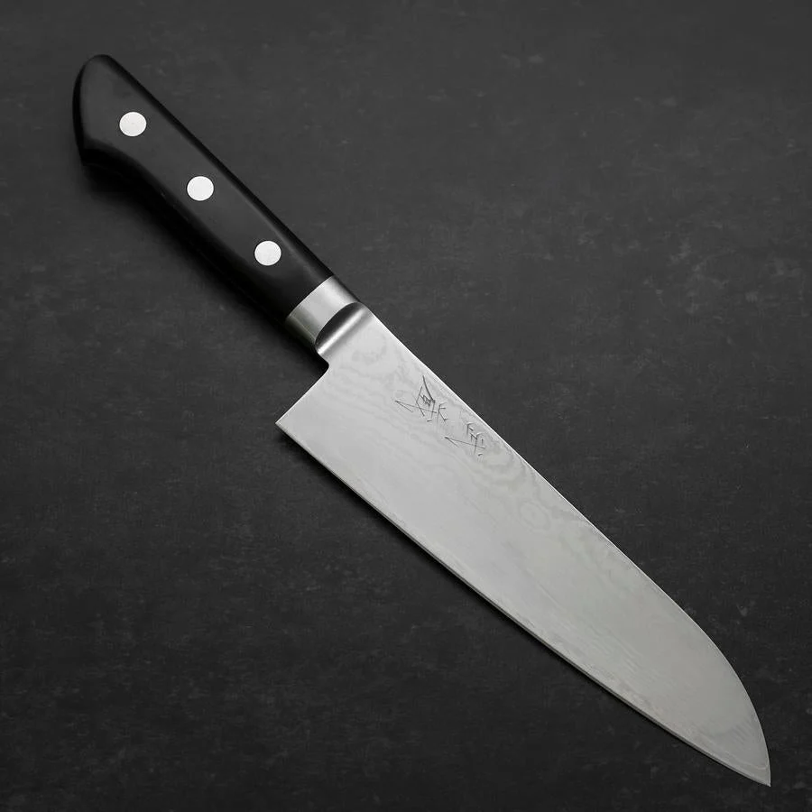 Santoku VG-10 Damast Schwarzer Westlicher Kirschholz Griff 175mm