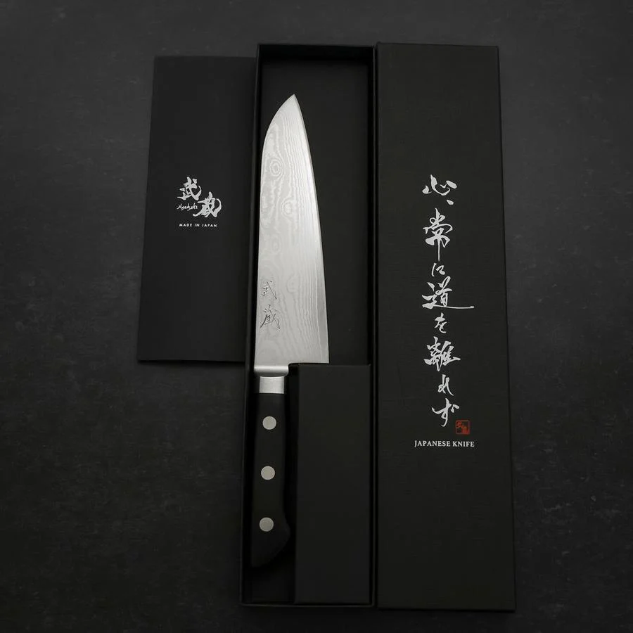 Santoku VG-10 Damast Schwarzer Westlicher Kirschholz Griff 175mm - Image 8