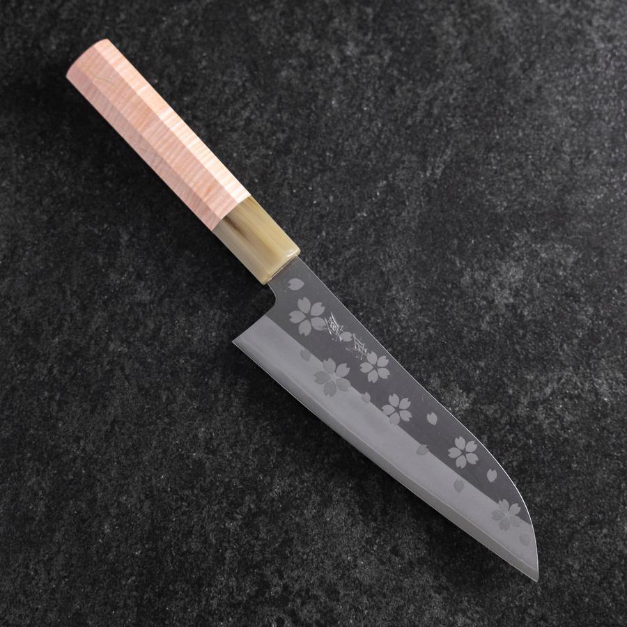 Santoku VG-10 Poliert Sakura Hell-Rosa Büffelhorn und Ahornholz Griff 175mm