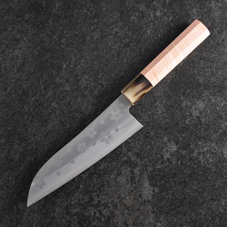 Santoku VG-10 Poliert Sakura Hell-Rosa Büffelhorn und Ahornholz Griff 175mm - Image 2