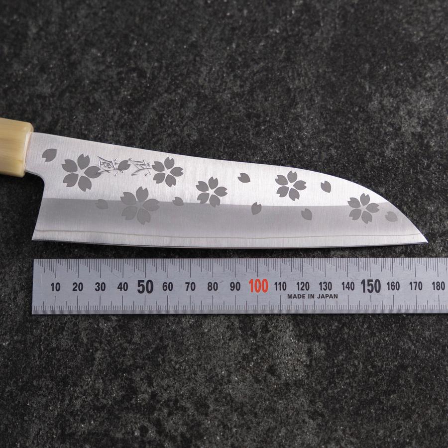 Santoku VG-10 Poliert Sakura Hell-Rosa Büffelhorn und Ahornholz Griff 175mm - Image 7