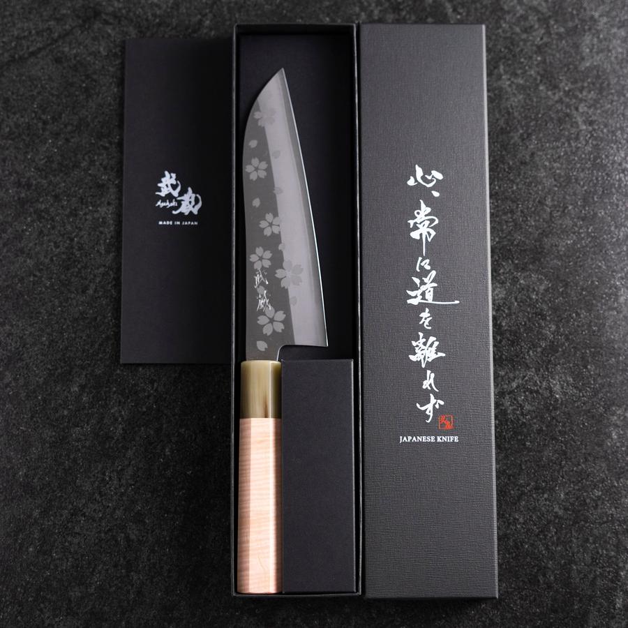Santoku VG-10 Poliert Sakura Hell-Rosa Büffelhorn und Ahornholz Griff 175mm - Image 8