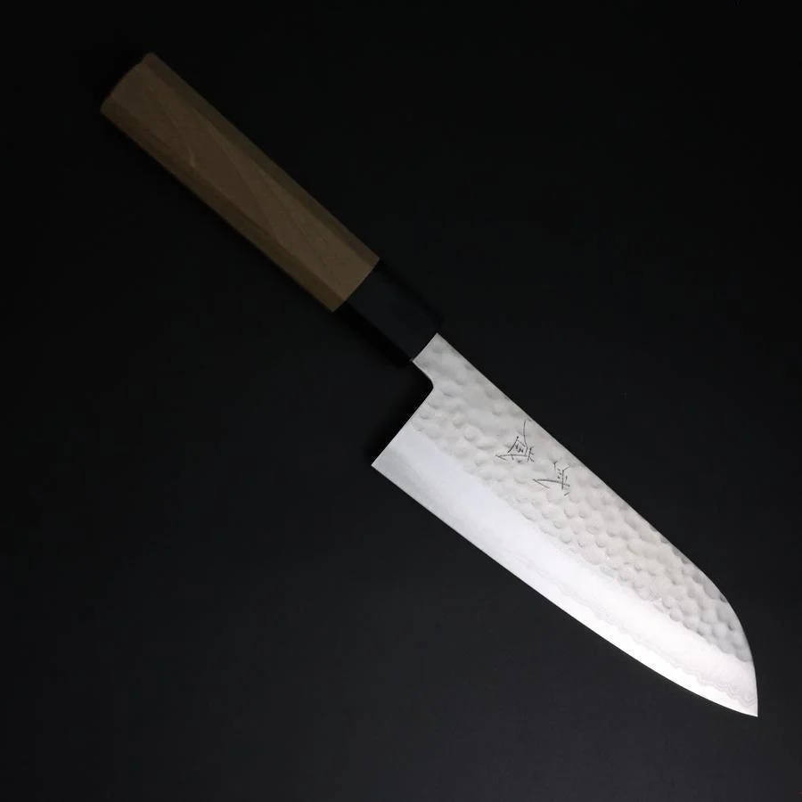Santoku VG-10 Tsuchime Damast Büffelhorn und Magnolienholz Griff 165mm