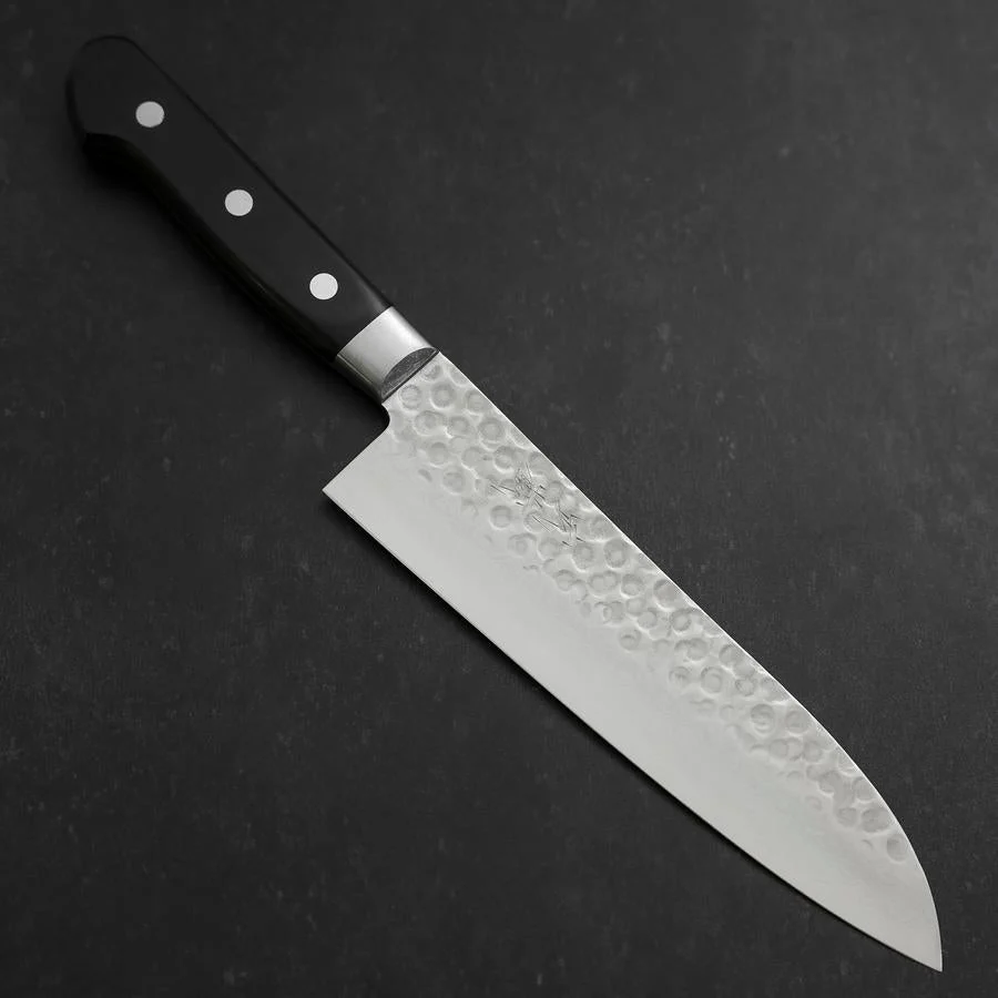 Santoku VG-10 Tsuchime Damast Schwarzer Westlicher Griff 180mm