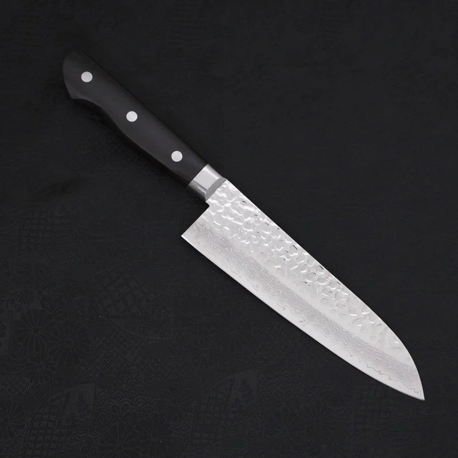 Santoku VG-10 Tsuchime Damast Schwarzer Westlicher Griff 180mm
