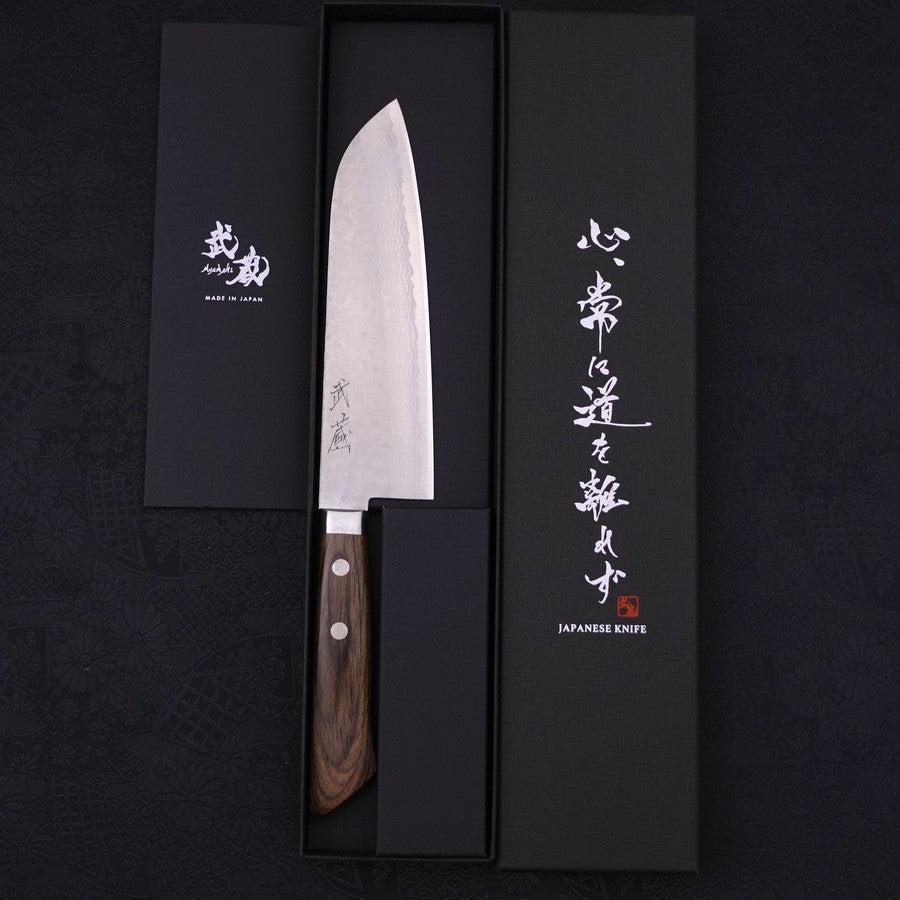 Santoku VG-10 Tsuchime Damast Brauner Westlicher Griff 170mm - Image 8