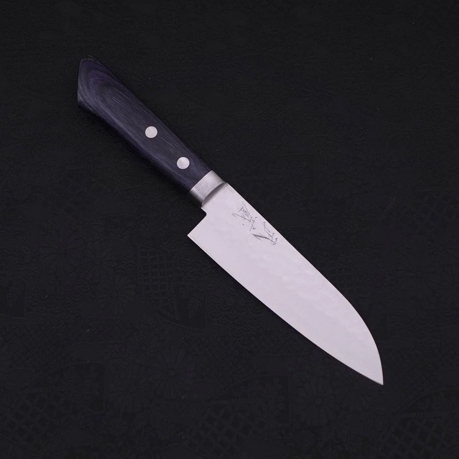 Santoku VG-10 Tsuchime Damast Dunkelblauer Westlicher Griff 130mm