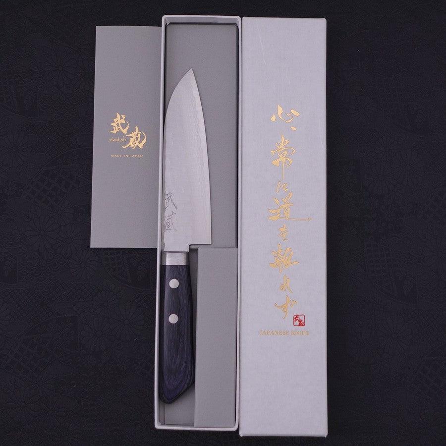 Santoku VG-10 Tsuchime Damast Dunkelblauer Westlicher Griff 130mm - Image 8