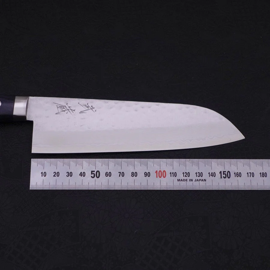 Santoku VG-10 Tsuchime Damast Dunkelblau Westlicher Griff 170mm - Image 7