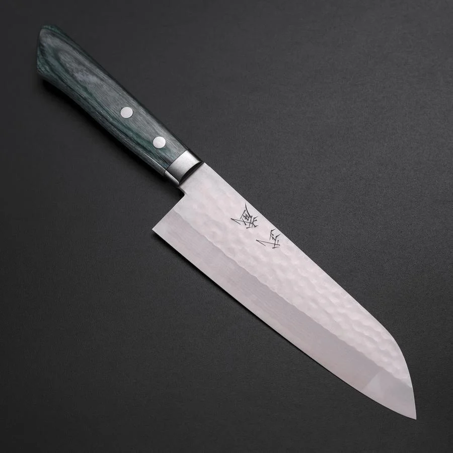 Santoku VG-10 Tsuchime Damast Westlicher Grüner Griff 170mm