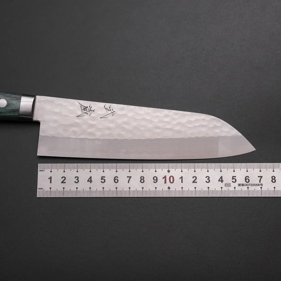 Santoku VG-10 Tsuchime Damast Westlicher Grüner Griff 170mm - Image 7