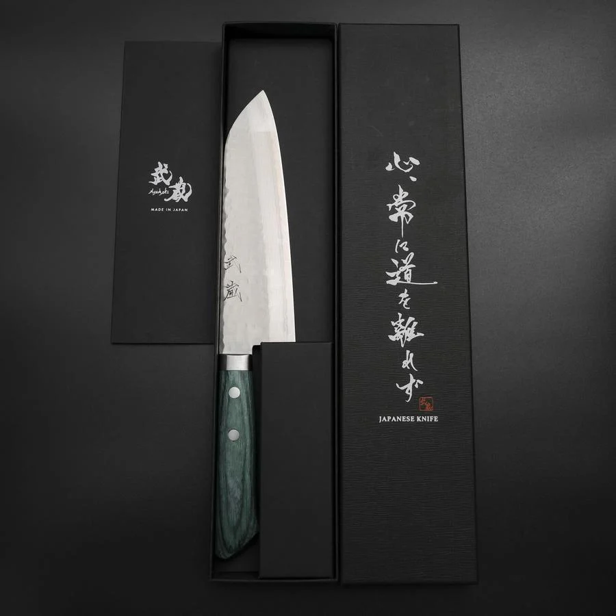 Santoku VG-10 Tsuchime Damast Westlicher Grüner Griff 170mm - Image 8