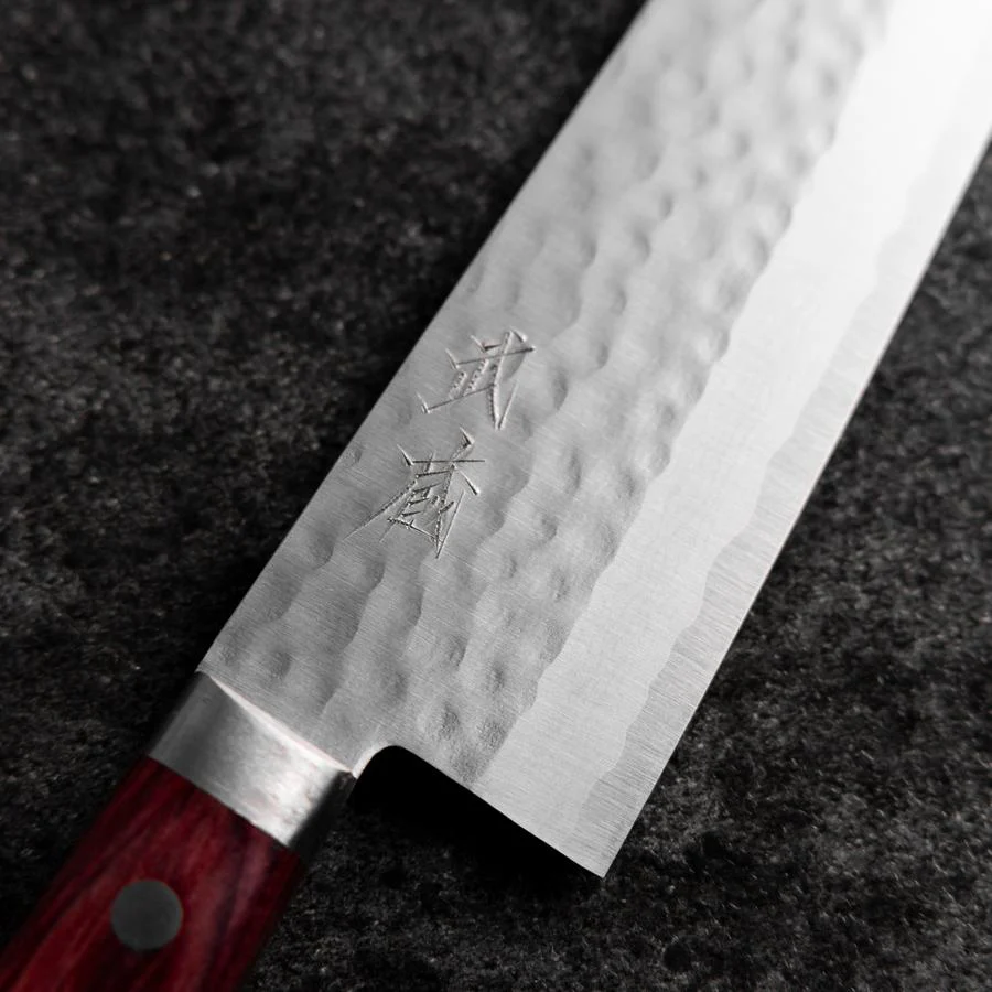 Santoku VG-10 Tsuchime Damast Roter Westlicher Griff 170mm - Image 3