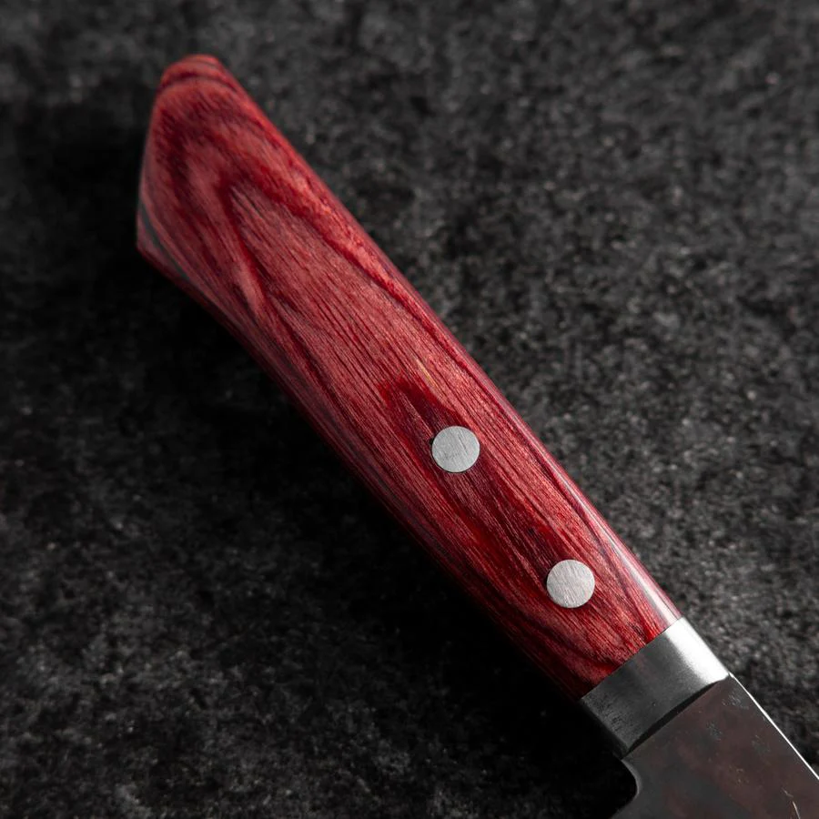 Santoku VG-10 Tsuchime Damast Roter Westlicher Griff 170mm - Image 6