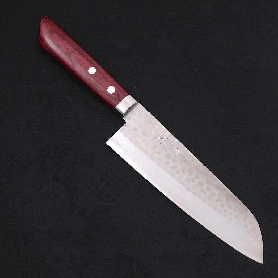 Santoku VG-10 Tsuchime Damast Roter Westlicher Griff 170mm