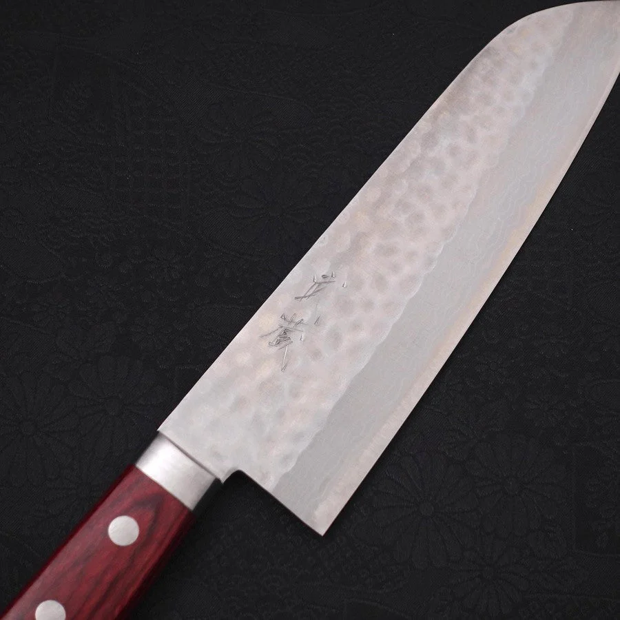 Santoku VG-10 Tsuchime Damast Roter Westlicher Griff 170mm - Image 3