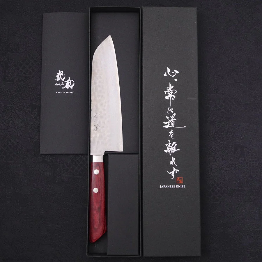 Santoku VG-10 Tsuchime Damast Roter Westlicher Griff 170mm - Image 8